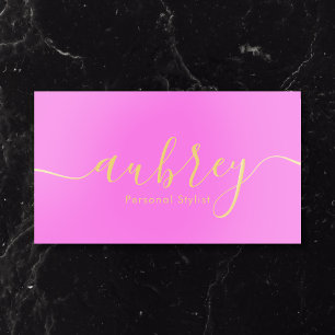 Elegant Calligraphy Minimalist QR Code Pink Foil Business Cards