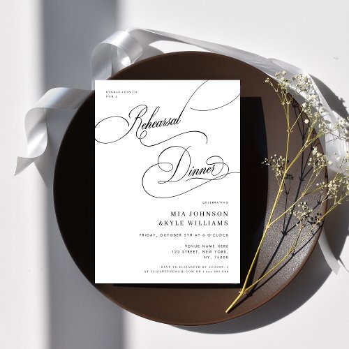 Elegant Calligraphy Minimalist Rehearsal Dinner Invitation