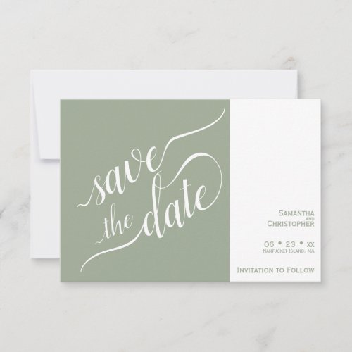 Elegant Calligraphy Minimalist Sage Green Wedding Save The Date