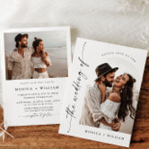 Elegant Minimalist Wedding Photo QR code 2 PHOTO Invitation