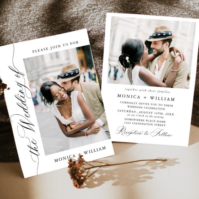 Elegant Calligraphy Minimalist Wedding 2 PHOTO Invitation (Creator Uploaded)