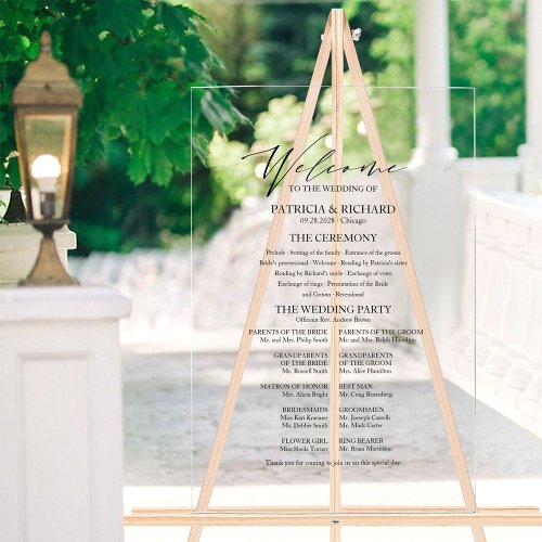 Elegant Calligraphy Minimalist Wedding Program Acrylic Sign