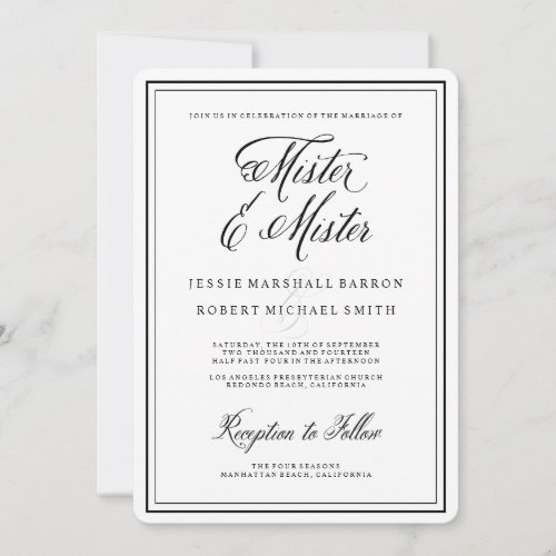 Gay Wedding Invitations | Mister Elegant Script 5" X 7" Invitation Card