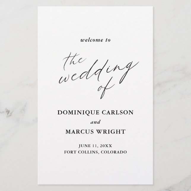 Elegant Calligraphy Modern Budget Wedding Program Flyer (Front)