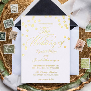 Elegant Calligraphy Modern Gold Confetti Wedding   Foil Invitation