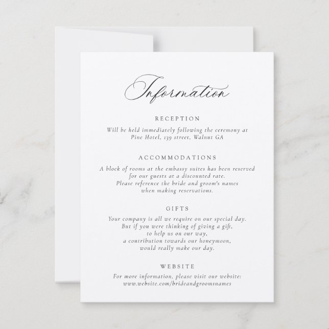 Elegant Calligraphy Modern Script Wedding Info Invitation (Front)