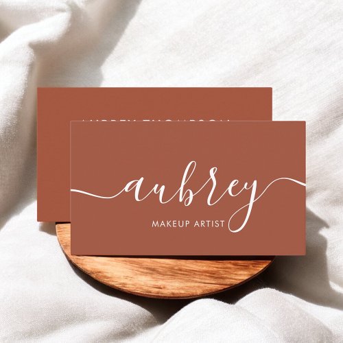 Elegant Calligraphy Modern Terracotta Business Card