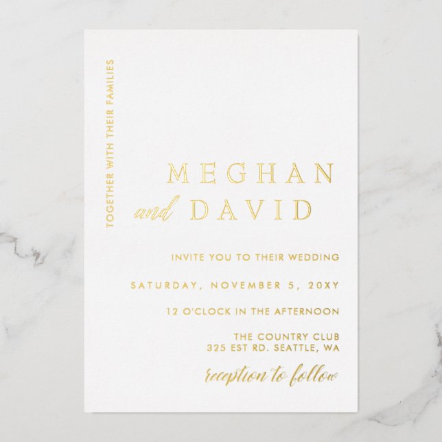 Elegant Calligraphy Modern Wedding  Foil Invitatio Invitation (Front)