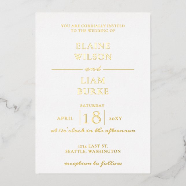 Elegant Calligraphy Modern Wedding  Foil Invitation (Front)