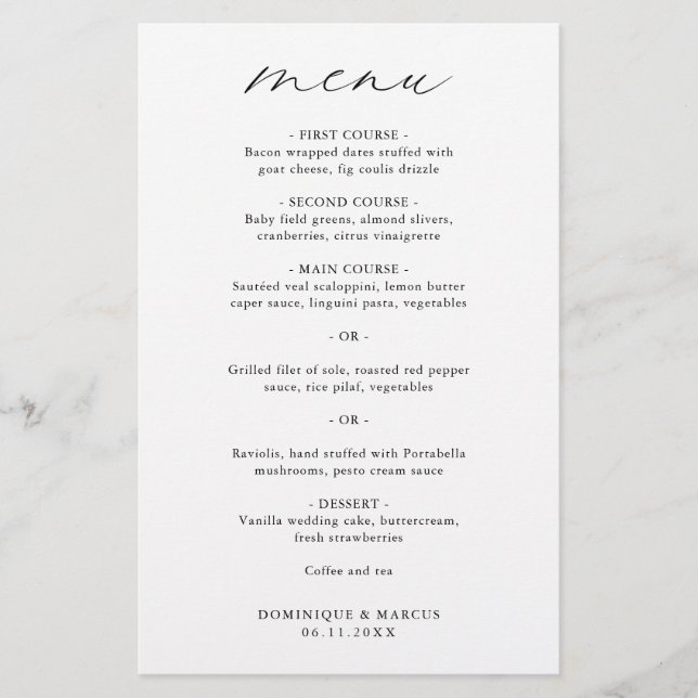 Elegant Calligraphy Modern Wedding Menu (Front)