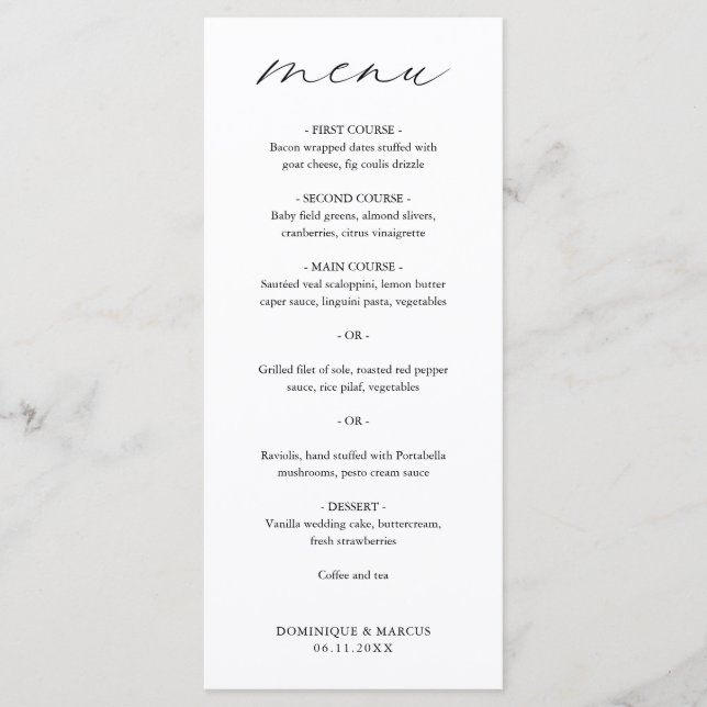 Elegant Calligraphy Modern Wedding Menu (Front)
