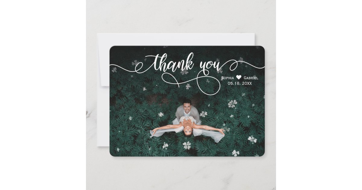Elegant Calligraphy Modern Wedding Photo Thank You Card | Zazzle