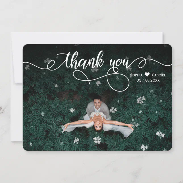 Elegant Calligraphy Modern Wedding Photo Thank You Card | Zazzle