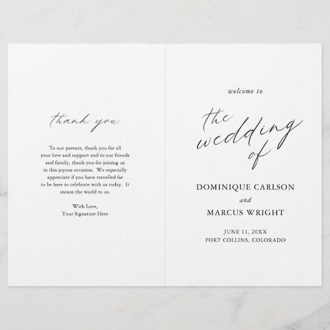 Elegant Calligraphy Modern Wedding Program (Front)