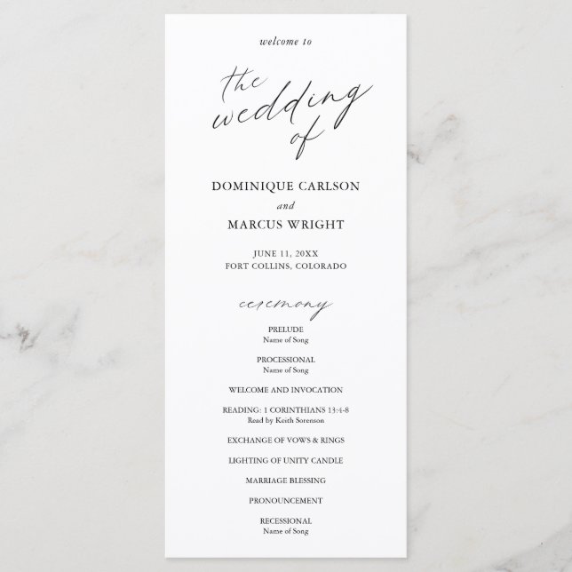 Elegant Calligraphy Modern Wedding Program (Front)