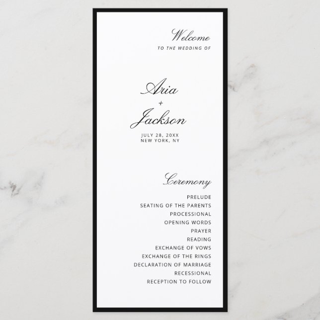Elegant Calligraphy Modern Wedding Program Card (Front)