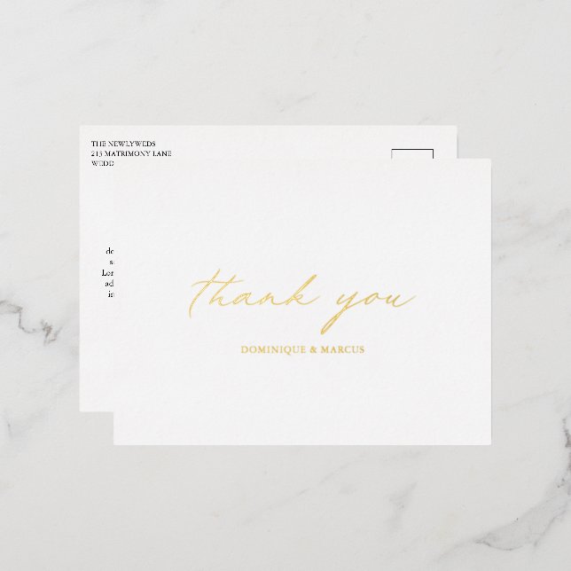 Elegant Calligraphy Modern Wedding Thank You Foil Invitation Postcard (Front/Back)