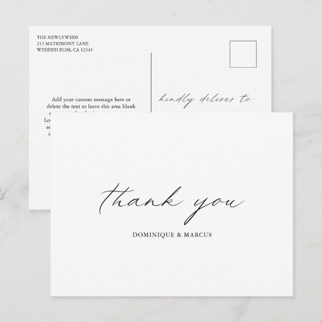 Elegant Calligraphy Modern Wedding Thank You Postcard (Front/Back)