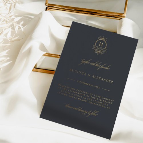 Elegant Calligraphy Monogram Classy Modern Wedding Foil Invitation