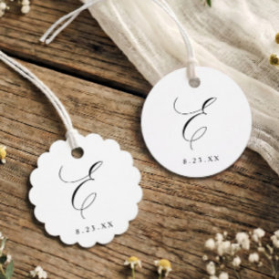 Elegant Calligraphy Monogram Initial E Wedding Favor Tags