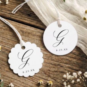 Elegant Calligraphy Monogram Initial G Wedding Favor Tags