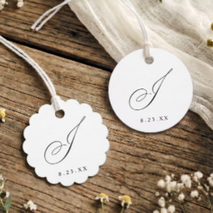 Elegant Calligraphy Monogram Initial J Wedding Favor Tags