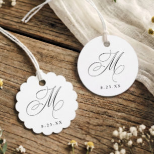 Elegant Calligraphy Monogram Initial M Wedding Favor Tags
