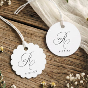 Elegant Calligraphy Monogram Initial R Wedding Favor Tags