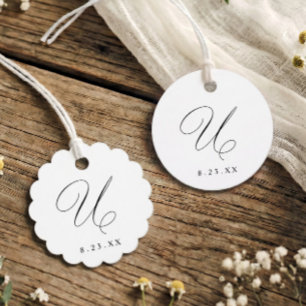 Elegant Calligraphy Monogram Initial U Wedding Favor Tags