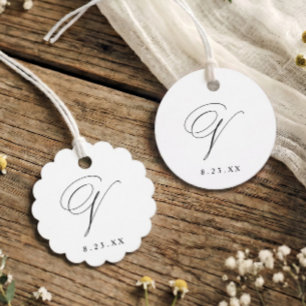 Elegant Calligraphy Monogram Initial V Wedding Favor Tags