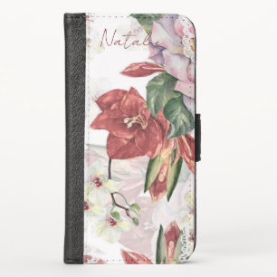 Elegant calligraphy monogram luxury cute burgundy iPhone x wallet case