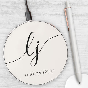 Elegant Calligraphy Monogram Modern Girly Wireless Charger