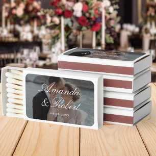 Elegant Calligraphy Monogram Photo Wedding Matchboxes