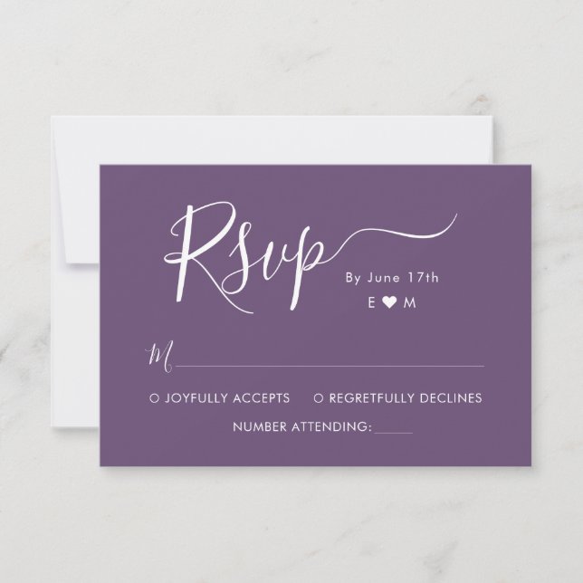 Elegant Calligraphy Monogram Purple Wedding RSVP (Front)