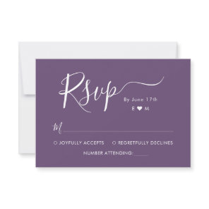 Elegant Calligraphy Monogram Purple Wedding RSVP Card