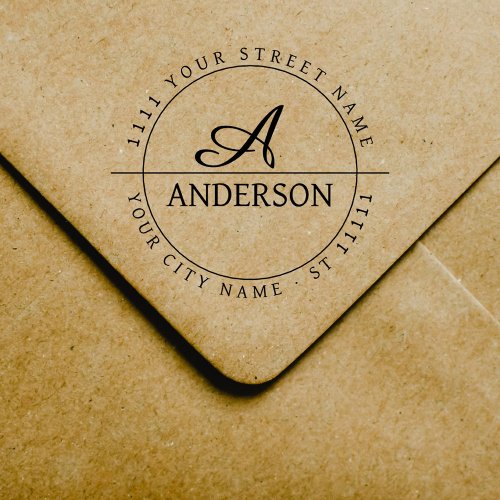 Elegant Calligraphy Monogram Return Address Rubber Stamp