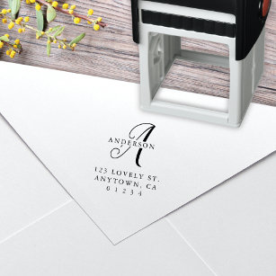 Elegant Calligraphy Monogram Return Address Self-inking Stamp