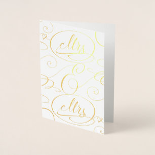 Elegant Calligraphy Mrs. and Mrs. Lesbian Wedding Foil Card