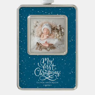 Elegant Calligraphy My First Christmas Photo Ornament