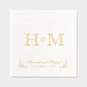 Elegant Calligraphy Name and Monogram Wedding Foil Napkins