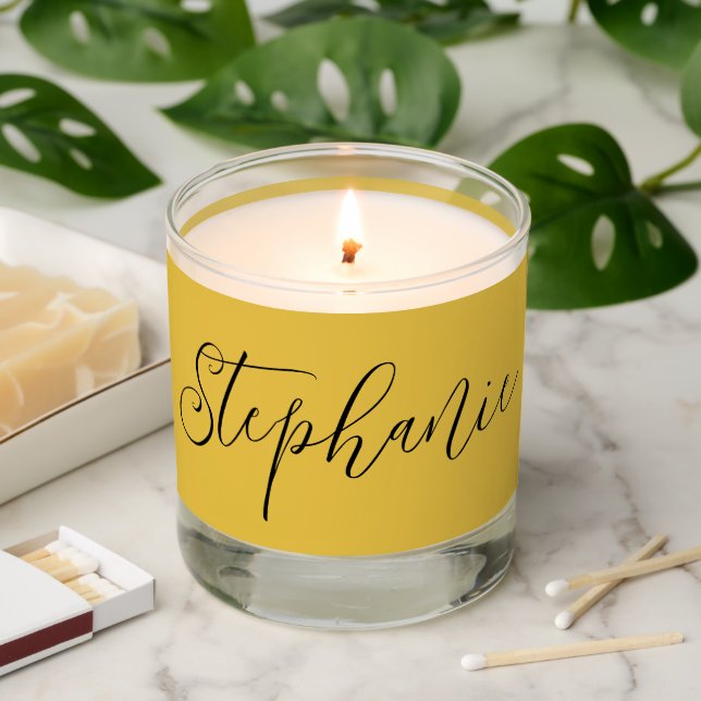 Elegant Calligraphy Name Black Gold Scented Candle (Lit)