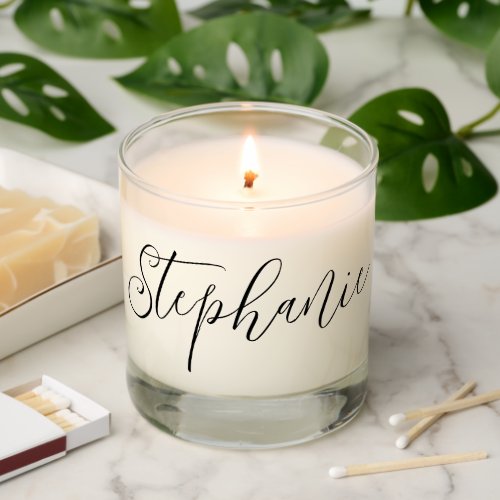 Elegant Calligraphy Name Black Text Scented Candle