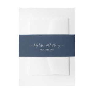 Elegant Calligraphy Name Navy Blue  Invitation Belly Band