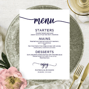 Elegant Calligraphy Navy Blue Script Wedding Menu