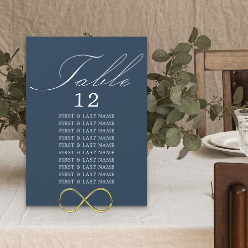 Elegant Calligraphy Navy Blue Table Seating Card