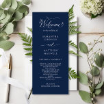 Elegant Calligraphy Navy Blue Wedding Program<br><div class="desc">Welcome your guests with this elegant wedding program with delicate calligraphy details. Design in an attractive navy blue background color and text in white. Add your own details using the template text boxes. If adjustments are needed, use the "Edit Using Design Tool" button at the end of the template text...</div>
