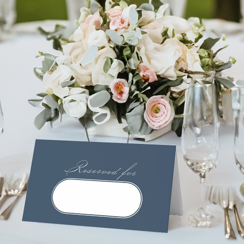 Elegant Calligraphy Navy Blue Wedding Reserved Place Card