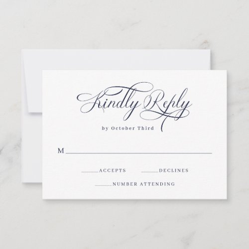 Elegant Calligraphy  Navy Blue Wedding RSVP Card