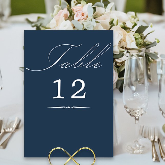 Elegant Calligraphy Navy Blue Wedding Table Number (Elegant navy blue wedding table number cards from my Wedding Colors collection)