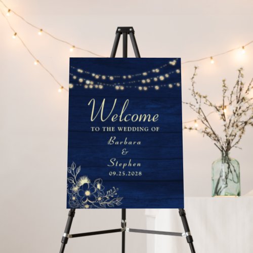 Elegant Calligraphy Navy Blue Wedding Welcome Foam Board